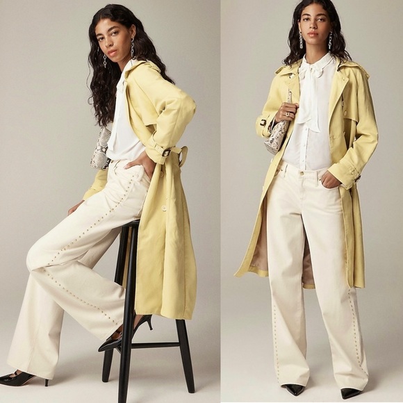 NEW J‎ CREW Butter Yellow Recycled Nylon Oversized Double Breasted Trench Coat 6 - Picture 3 of 8